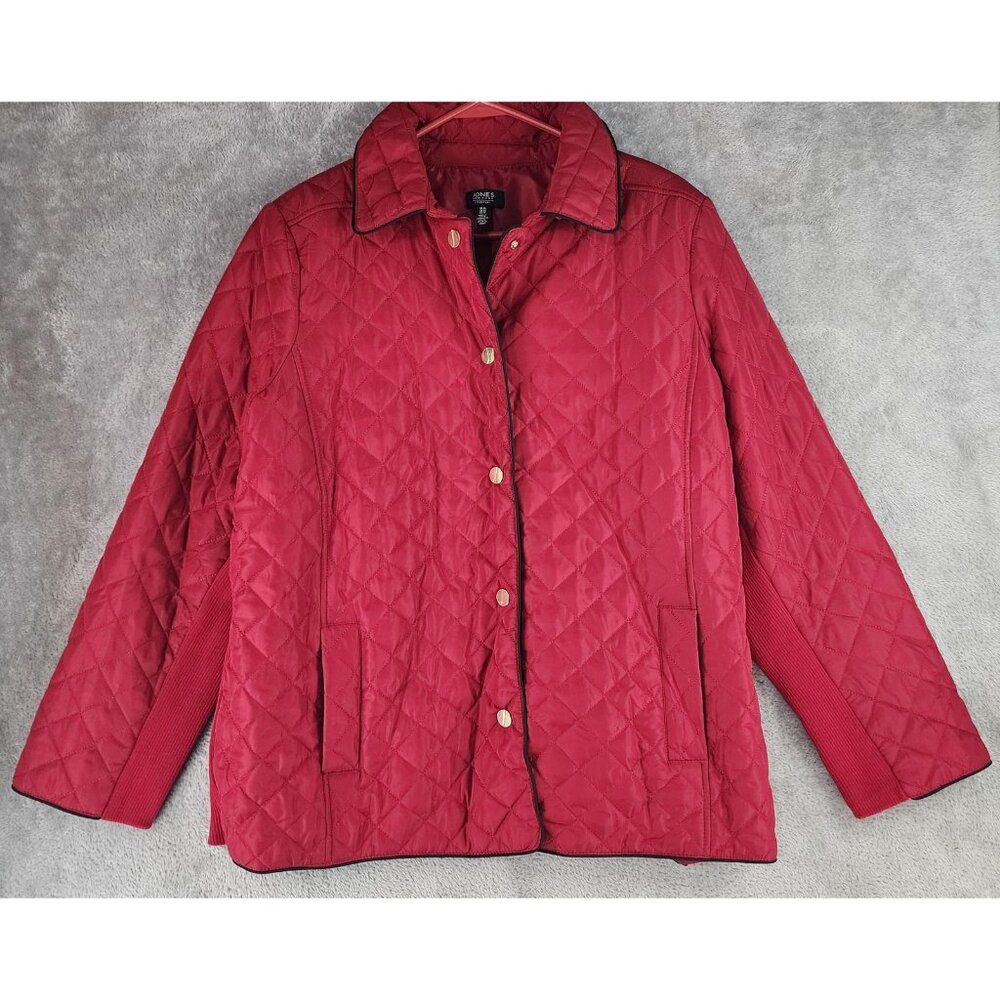 Jones New York Signature Jacket Womens XL Red Quilted Snap Front Barn Coat Lined